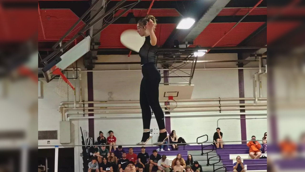 Vermont teen Ariana Wunderle walks a tightrope wearing 4-inch-high heels | Image courtesy: Facebook/@wnesuvt