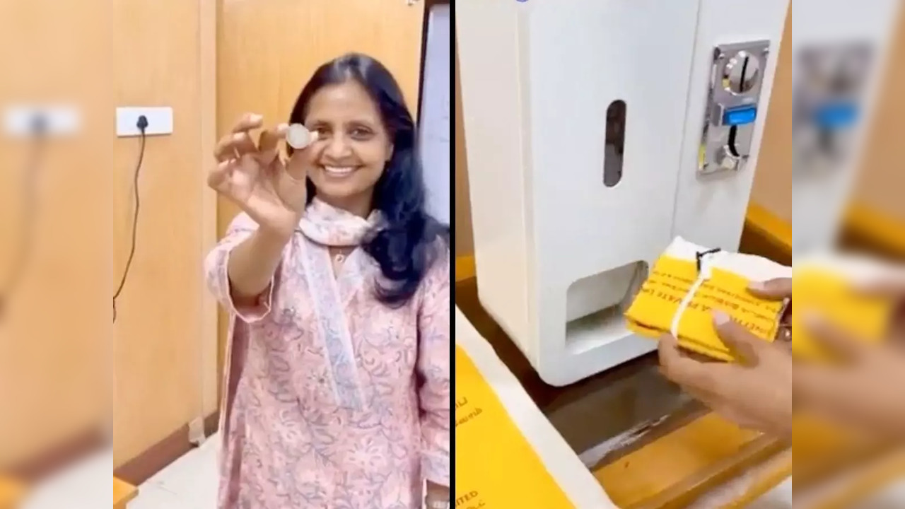 The Manjapai vending machine dispenses the yellow-coloured cloth bag for just Rs. 10 | Image courtesy: Twitter/@supriyasahuias