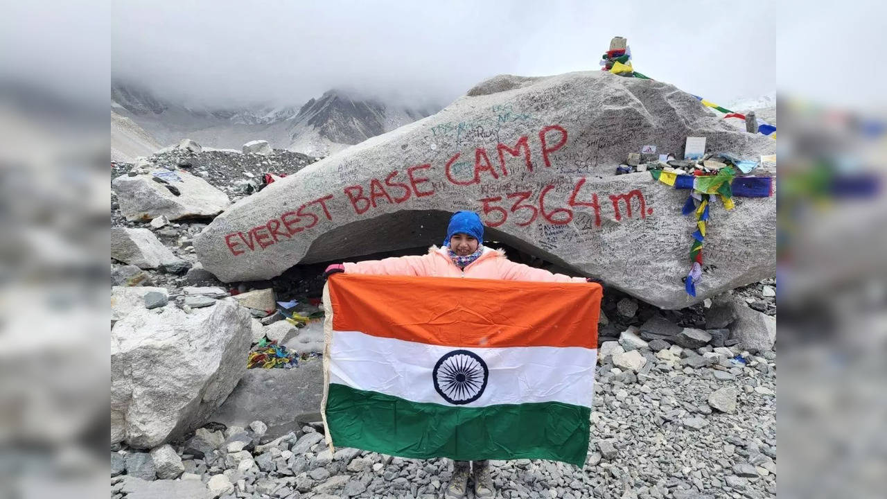 Rhythm Mamania, 10, pictured at the Everest Base Camp