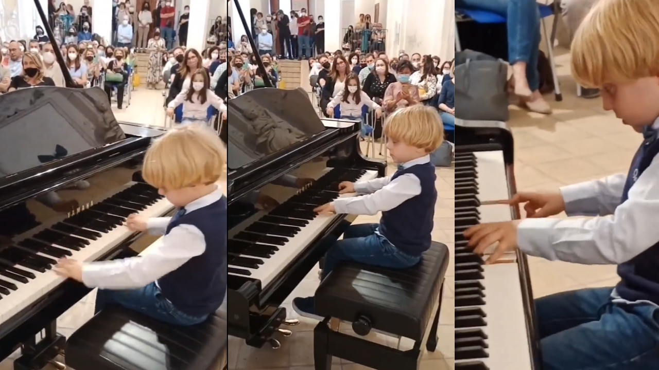 5-year-old Italian boy plays Mozart on the piano