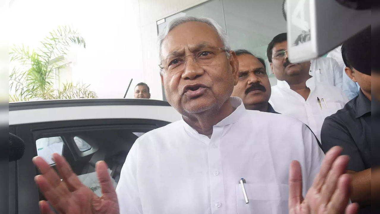 Patna: Bihar Chief Minister Nitish Kumar speaks to media persons after a meeting...