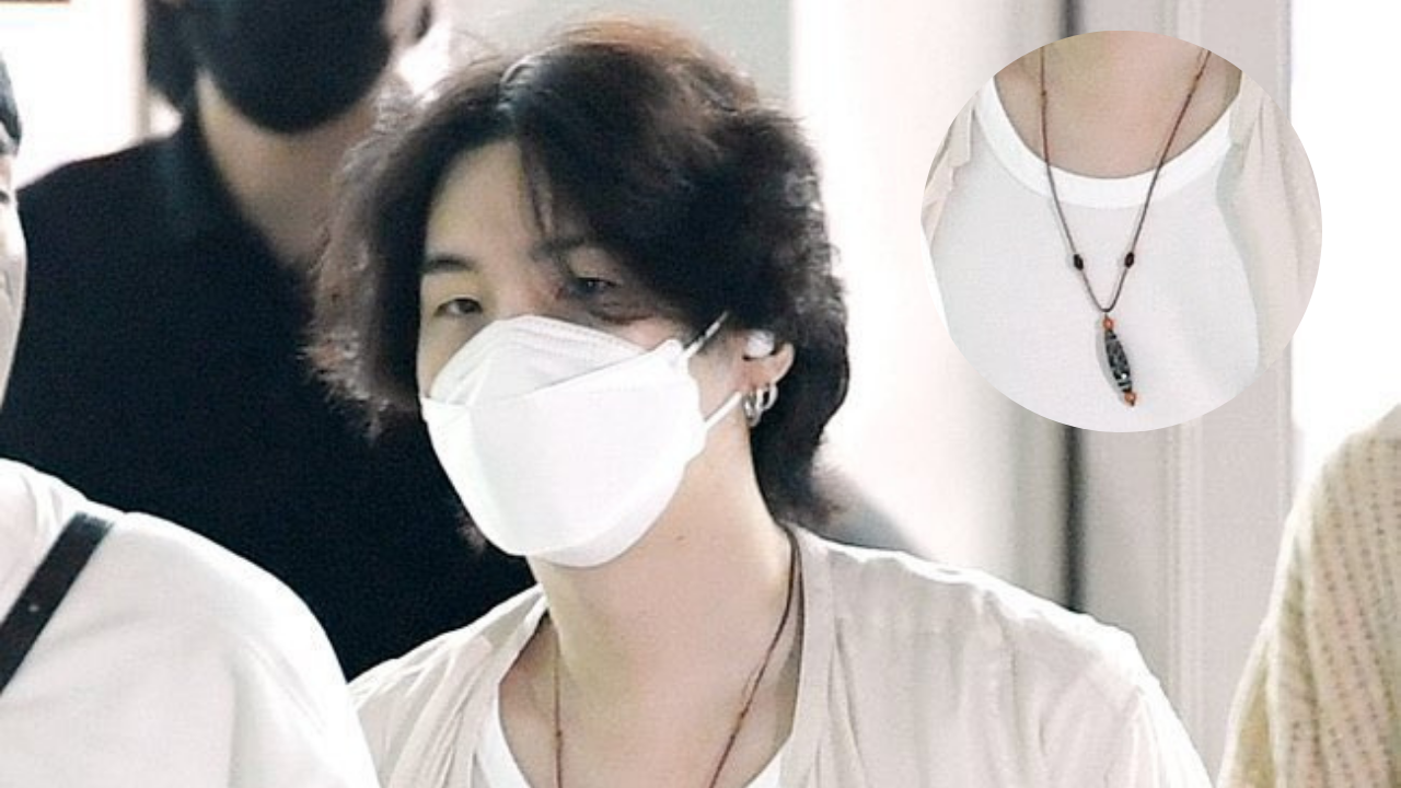 BTS' Suga wears necklace at airport gifted by his mom almost 10