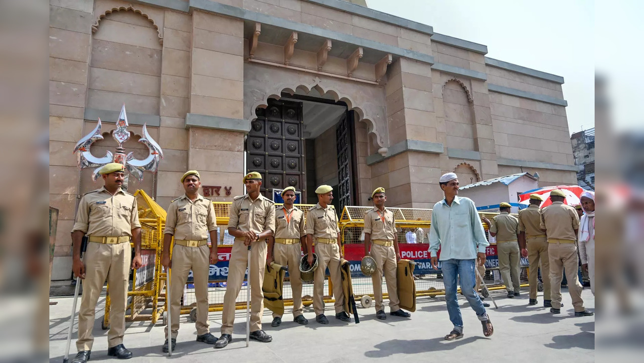 Security personnel keep vigil during the Friday prayers