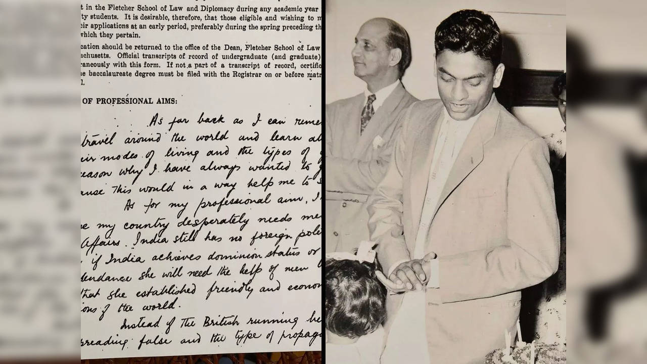 Left: A copy of Harish Mahindra's application to law school; right: The late industrialist pictured with his family | Image courtesy: Twitter/@anandmahindra