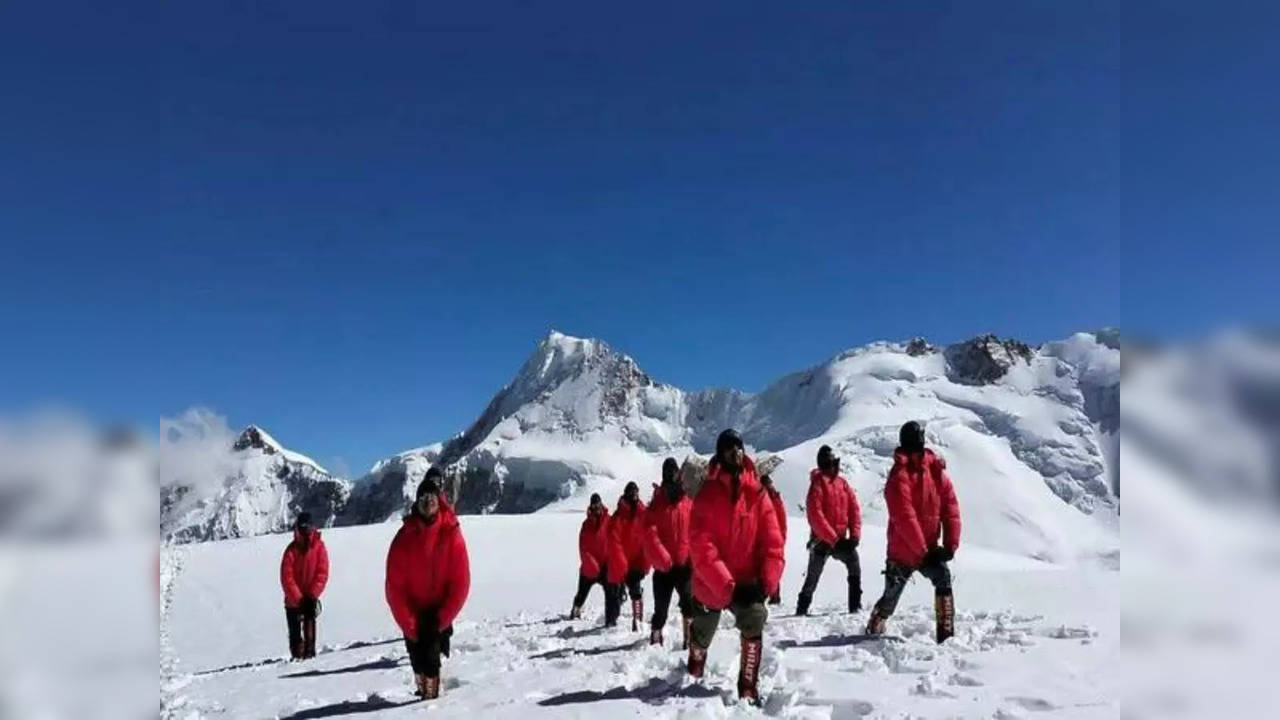 ITBP personnel pictured doing yoga in their mountain gear | Picture: ANI