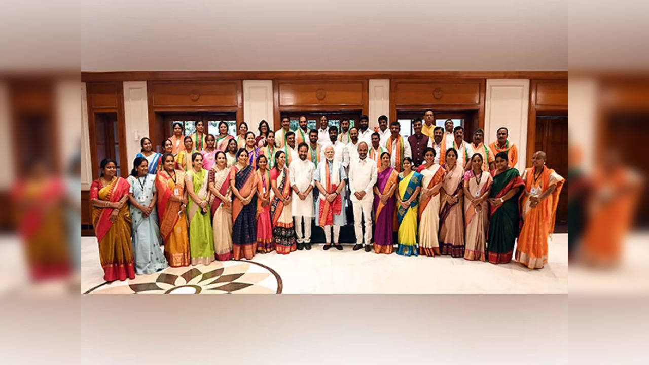 PM Modi meets BJP corporators from Greater Hyderabad Municipal Corporation