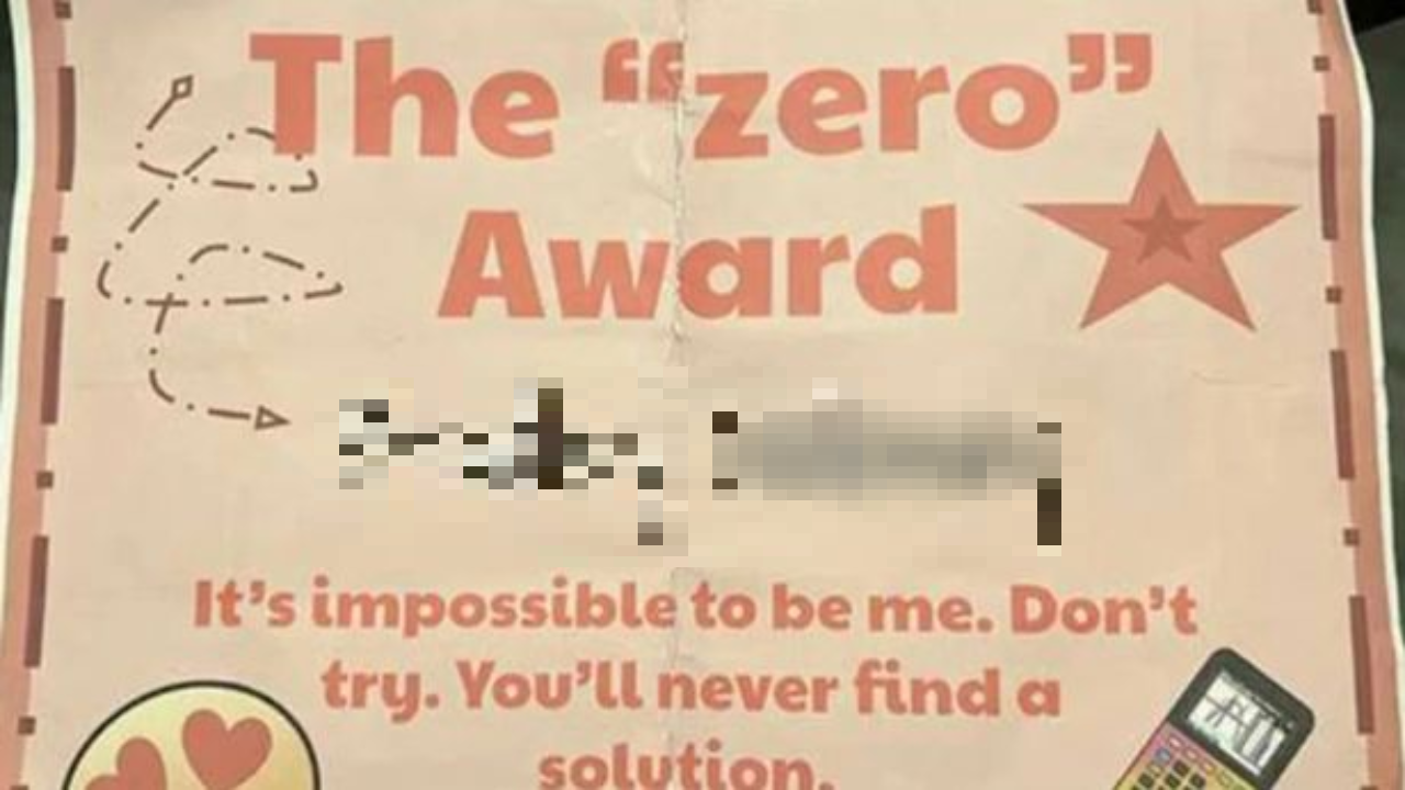 Teacher humiliates student with 'Zero Award' for being 'impossible'