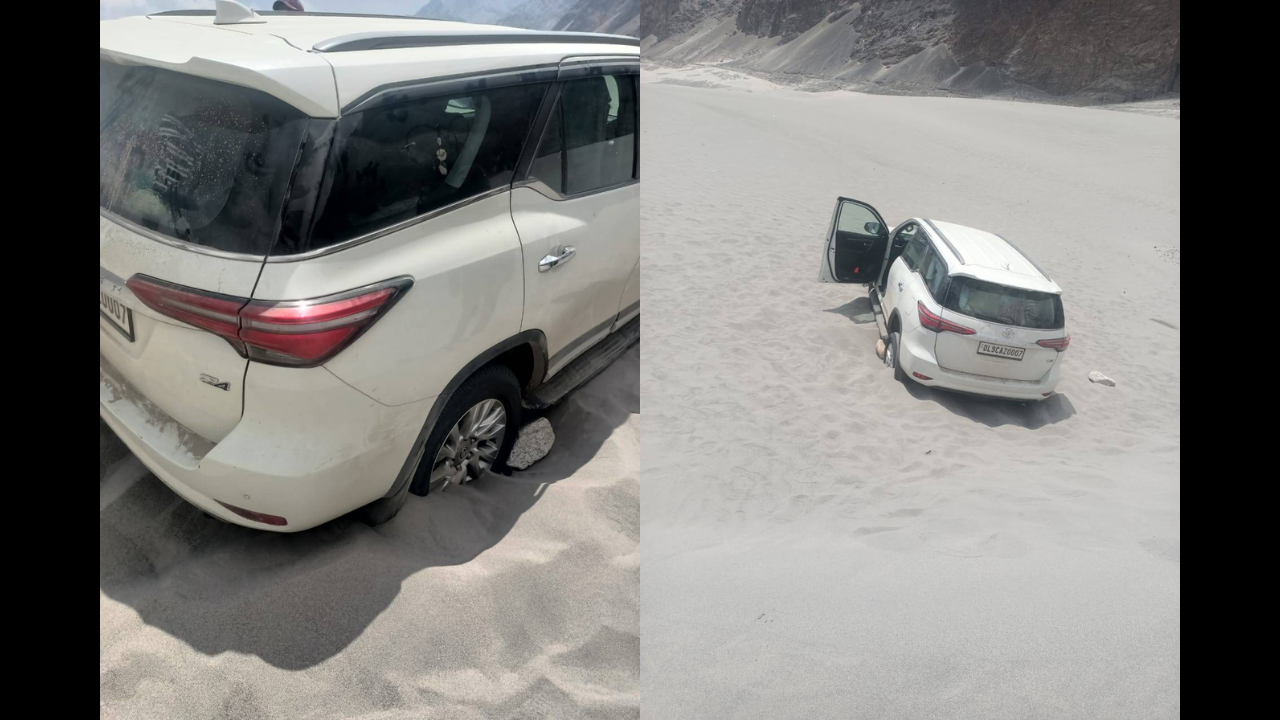 Jaipur couple fined Rs 50,000 for driving Fortuner on sand dunes in Ladakh