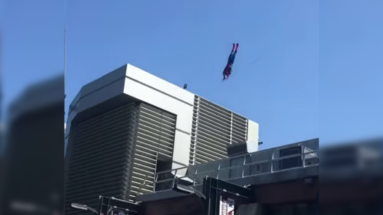 Epic fall: Robotic Spider-Man takes a hit