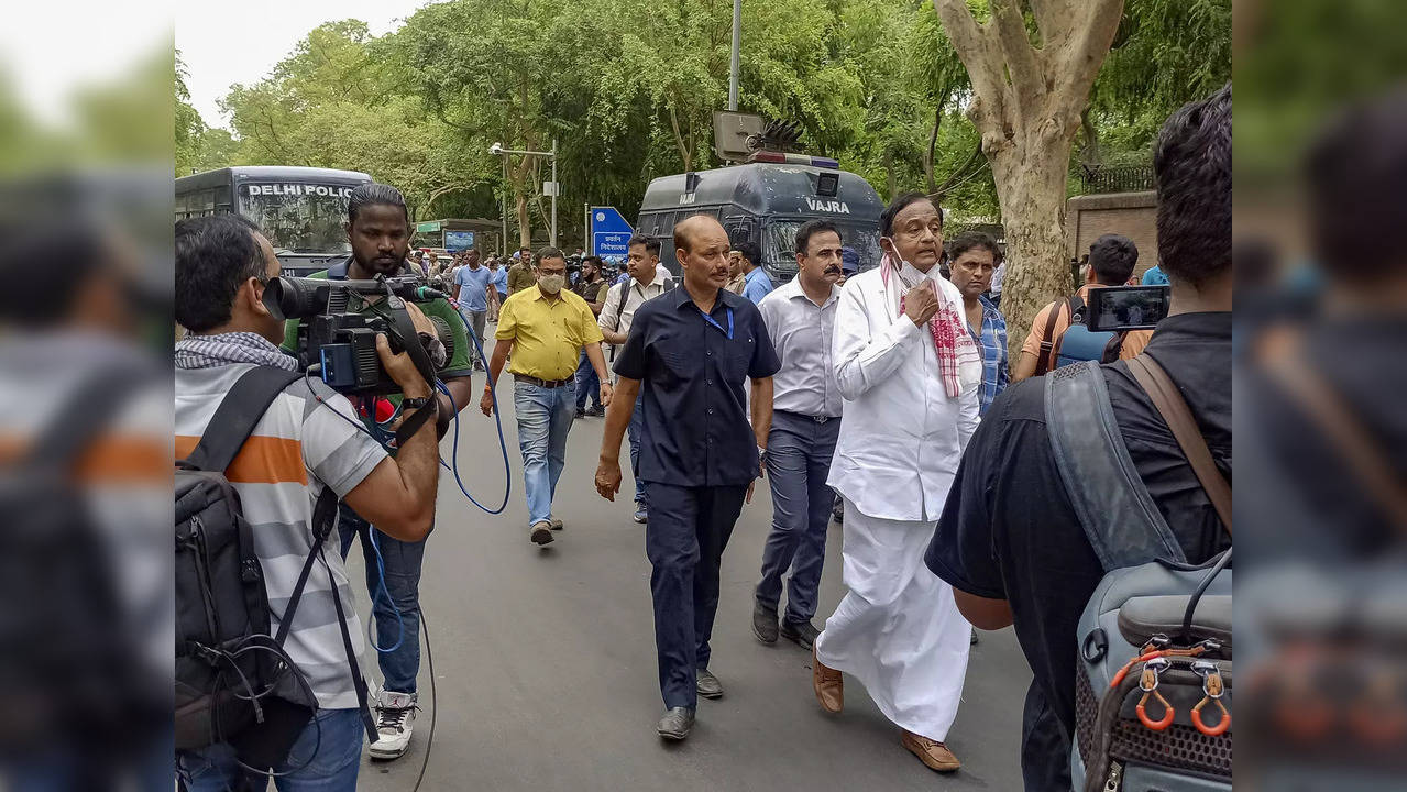 Senior Congress leader P. Chidambaram outside Enforcement Directorate...