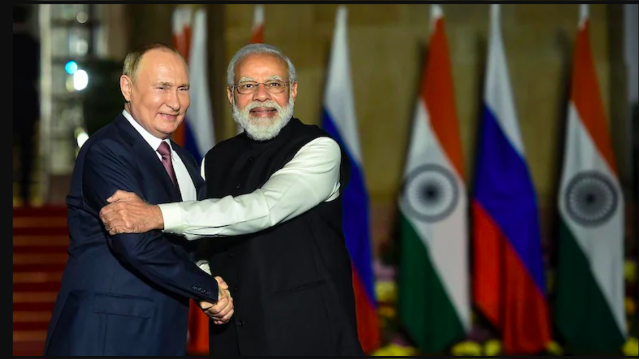 Indian PM Narendra Modi with Russian President Vladimir Putin