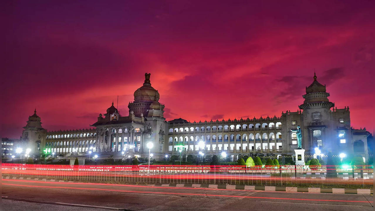 Bengaluru: Vidhana Soudha building seen in twilight in Bengaluru. (PTI Photo/Sha...