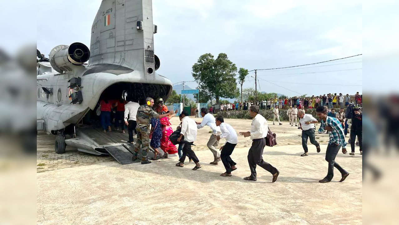 Assam, May 22 (ANI): Indian Air Force airlift people from the flood-affected are...