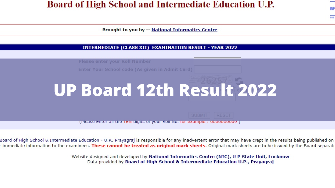 up board result 2022 roll number class 12