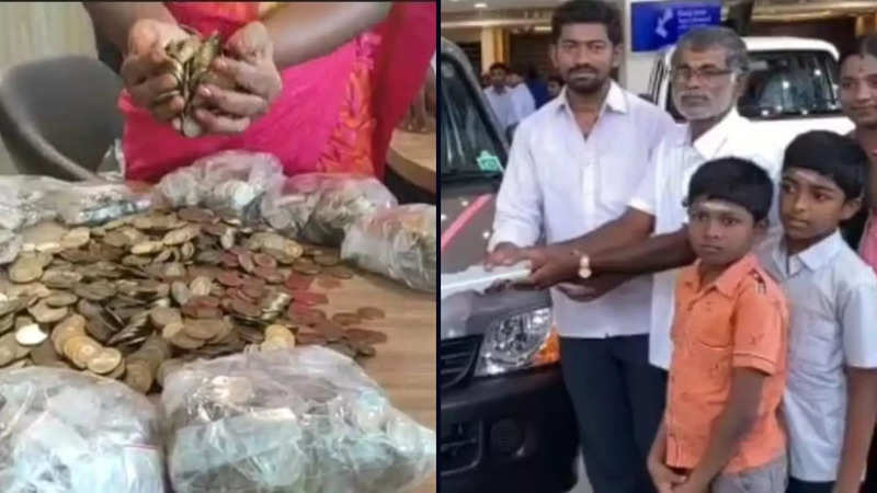 ​Tamil Nadu man buys Rs 6 lakh car with Rs 10 coins he collected over a month | Picture courtesy: India Today​
