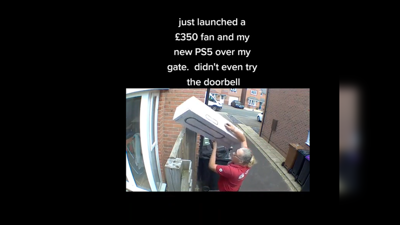 Delivery person chucks parcels over 6 feet wall