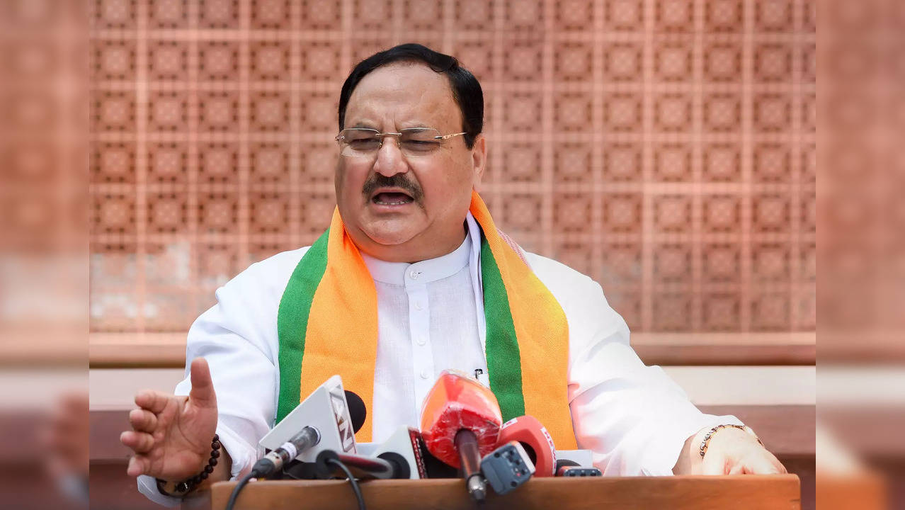 New Delhi: BJP President J P Nadda during speaks commemoration of Dr Shyama Pras...