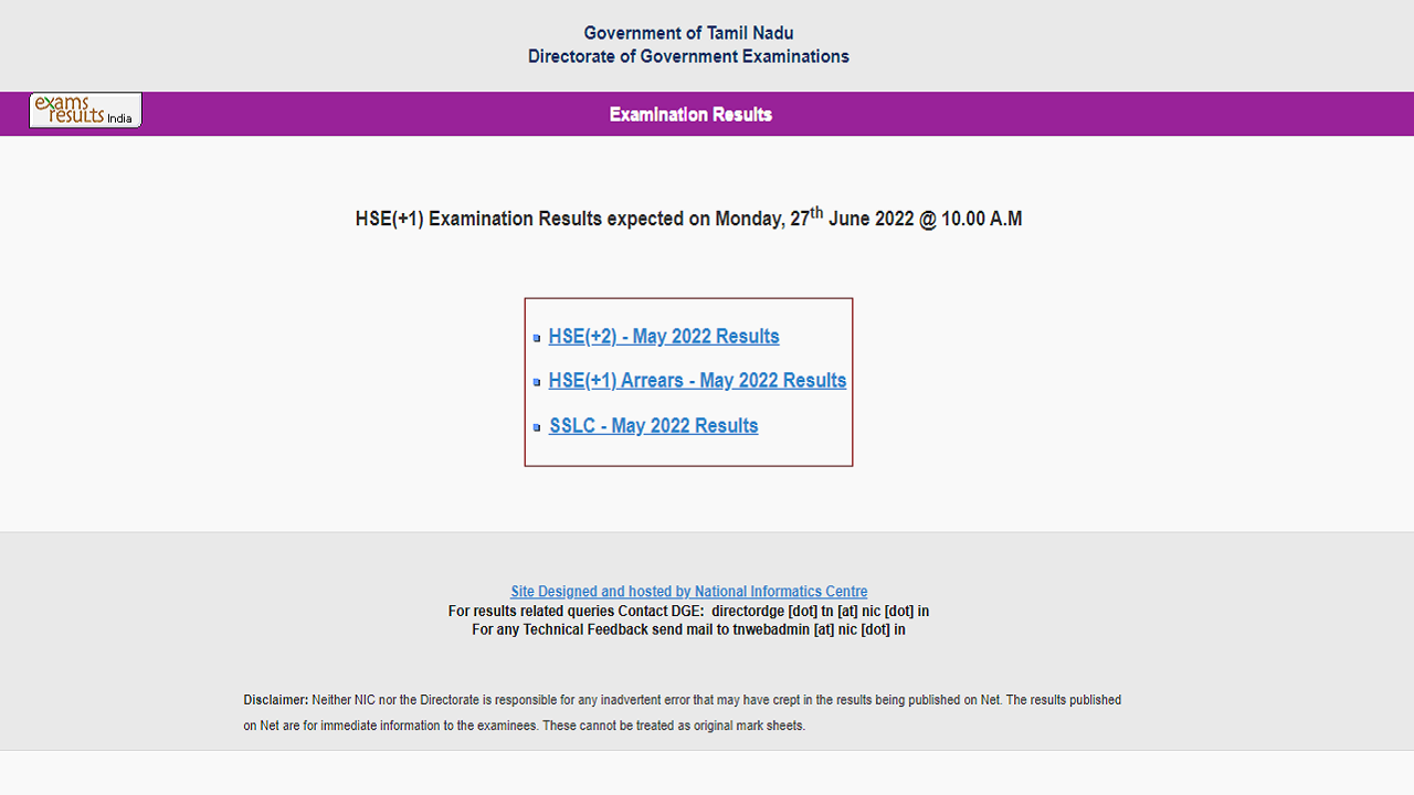 Tamil Nadu TN 1 Result 2022 TN 11th Result today on tnresultsnicin direct link to check and more