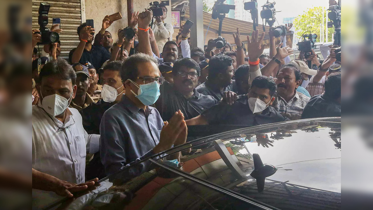 Mumbai: Maharashtra CM Uddhav Thackeray comes out of Sena Bhavan after Shiv Sena...