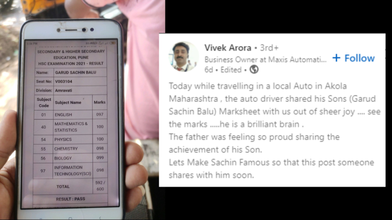 Proud auto rickshaw driver shares son's marksheet with passengers