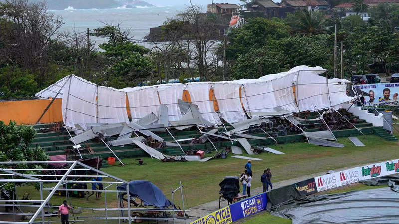 A stand at Galle International stadium collapsed due to rain