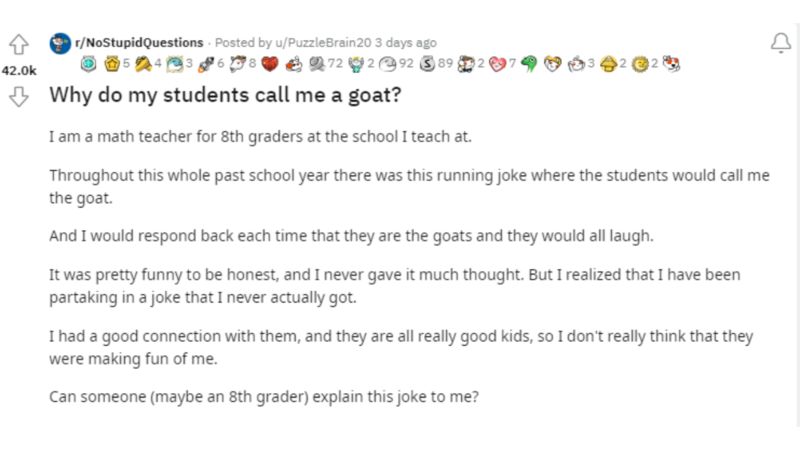 Maths teacher finds out why students call her a 'goat'