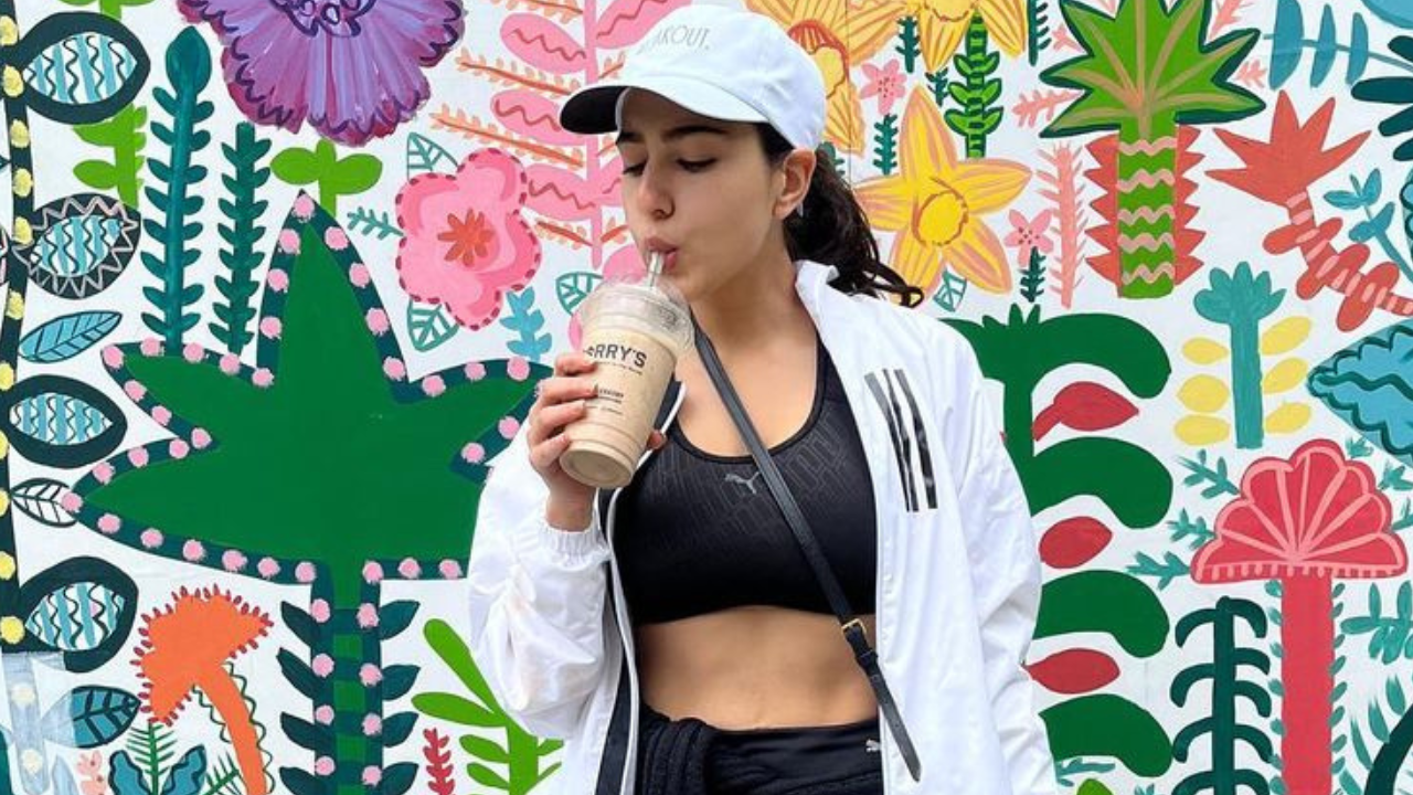 Sara Ali Khan in white crop top and yoga pants leaves Mumbai