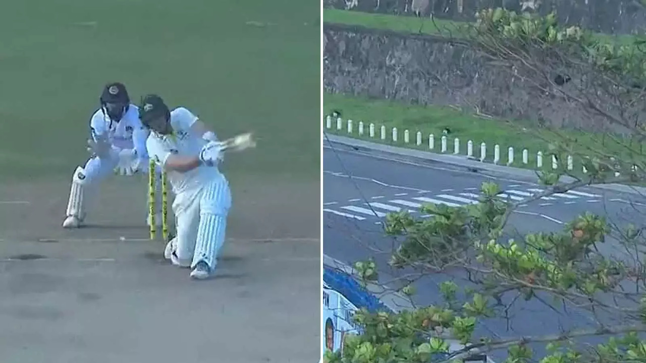 Pat Cummins hit a six outside Galle International Stadium