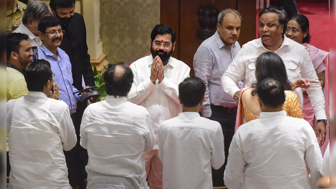 Mumbai: Maharashtra CM-designate and Shiv Sena leader Eknath Shinde arrives for ...