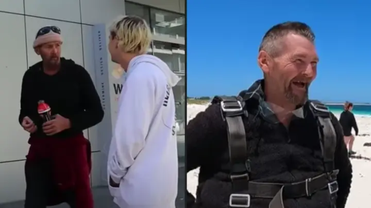 Guys take homeless man for skydiving just to put a smile on his face