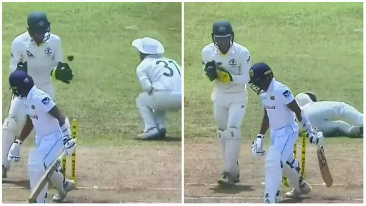 SL VS AUS David Warner screams in pain after flying bail hits him on