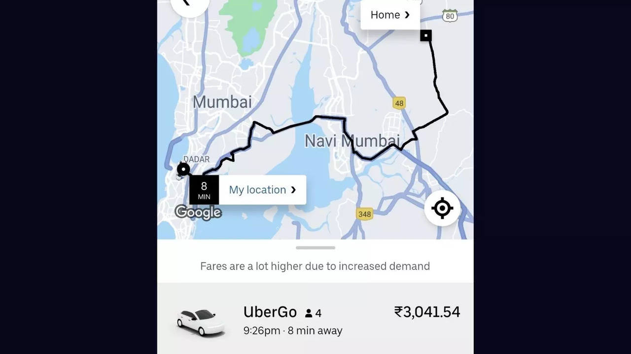 Uber charges Mumbai man over Rs. 3,000 for a 50-km ride | Picture courtesy: Twitter/@ShravanSuvarna