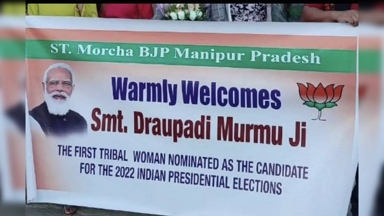 Poster welcoming NDA presidential candidate Droupadi Murmu in Manipur