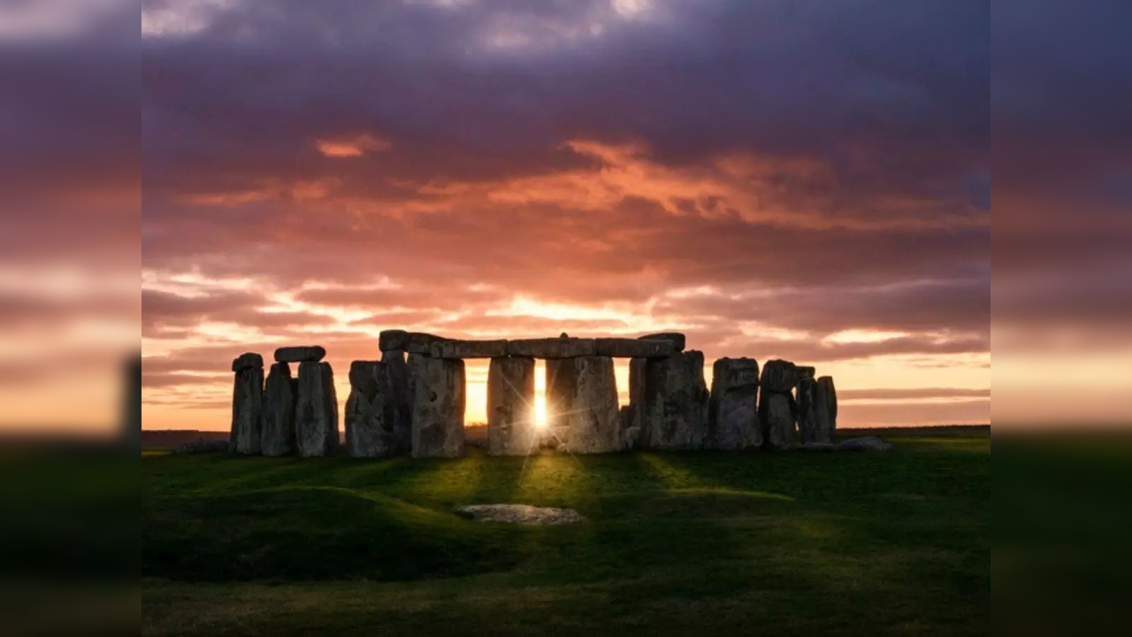 Stonehenge pictured at sunset