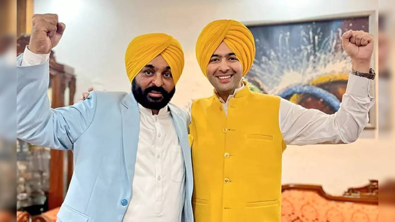 Punjab Chief Minister Bhagwant Mann and AAP's Raghav Chadha