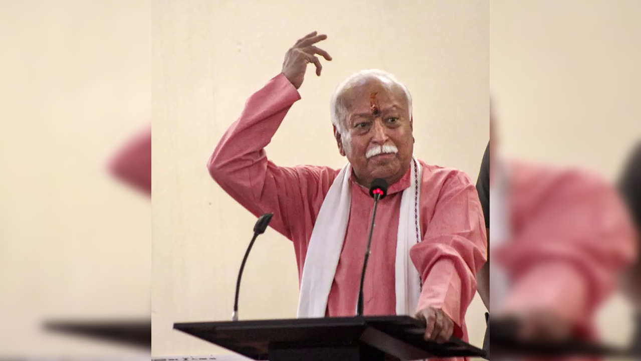 Meerut: RSS chief Mohan Bhagwat speaks during a seminar on water conservation, a...