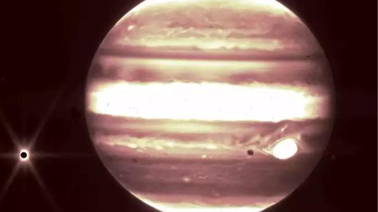 Jupiter and its moon Europa (left), are seen through the James Webb Space Telescope's NIRCam instrument.NASA, ESA, CSA, and B. Holler and J. Stansberry (STScI)