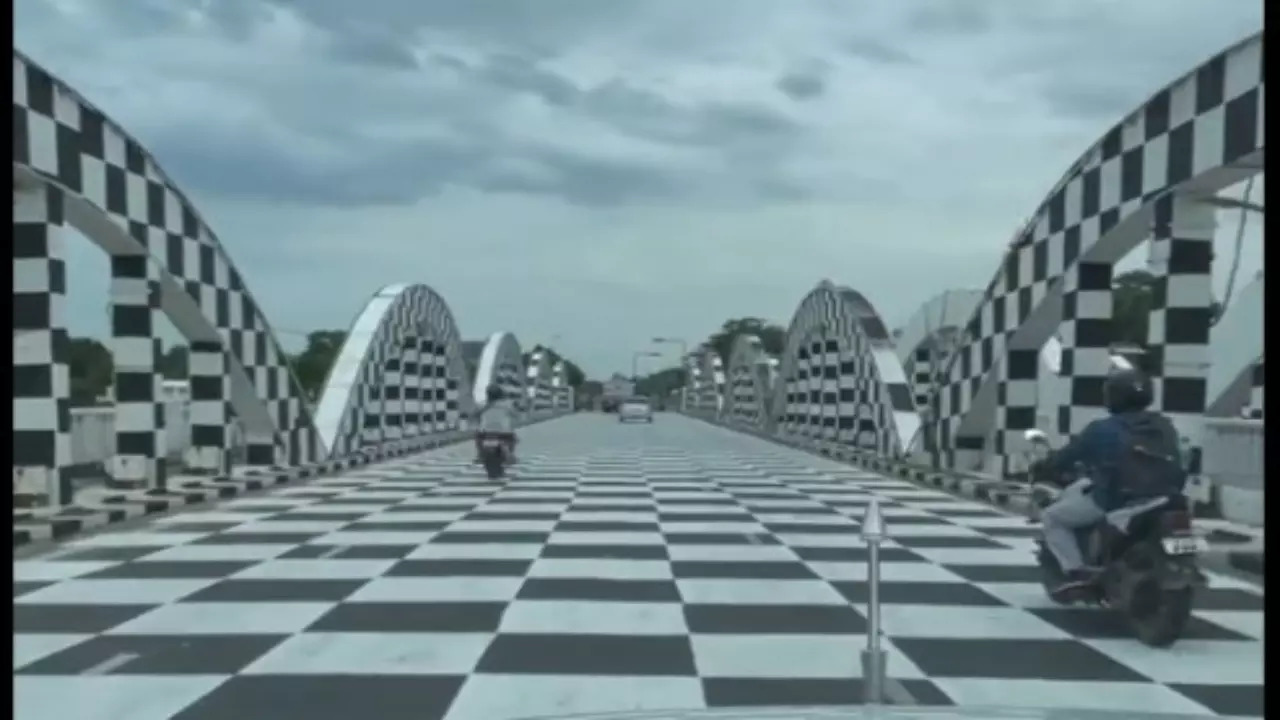 Chennai's Napier Bridge is painted like a chess board