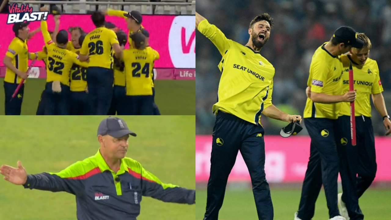 No-ball cut shorts Hampshires celebrations as drama unfolds on final delivery of T20 Blast 2022 final
