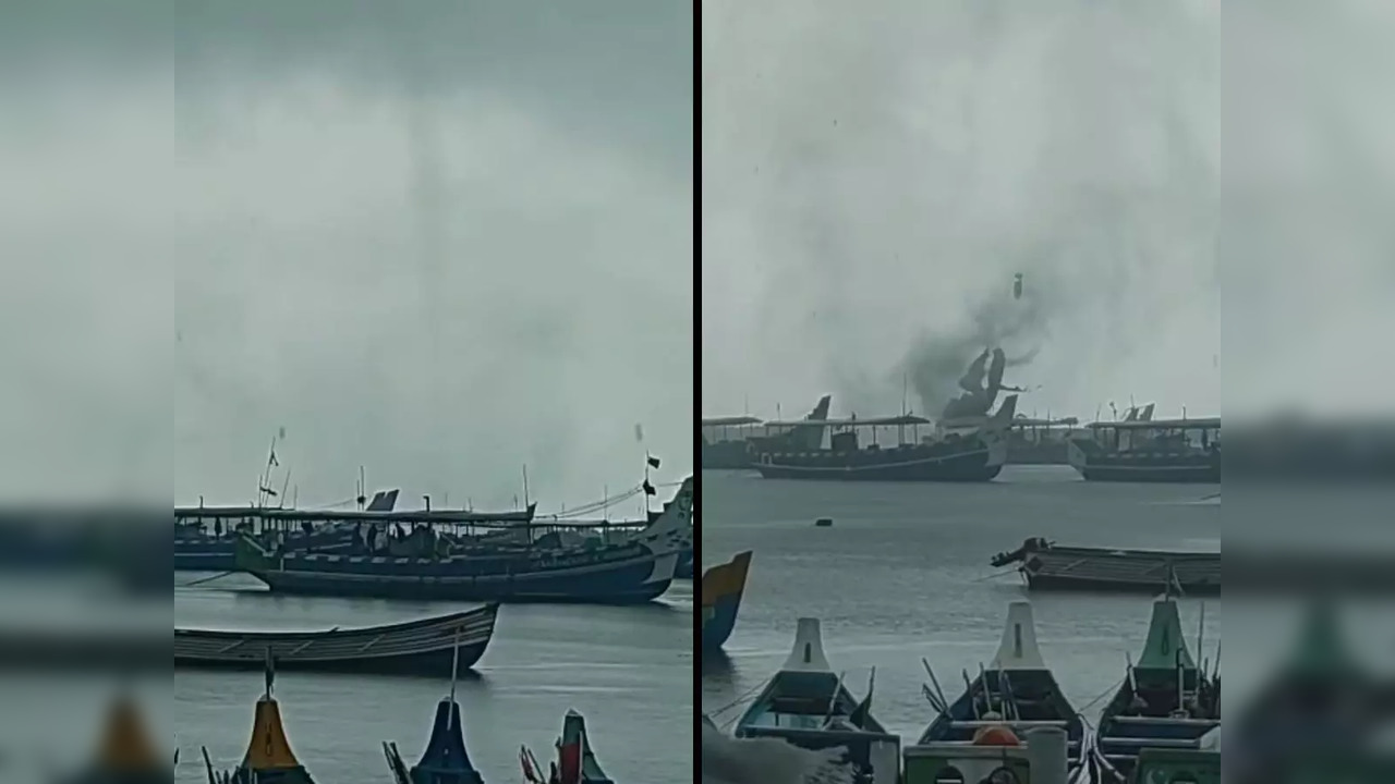 A waterspout damaged boats off the coast of Vellayil near Kozhikode