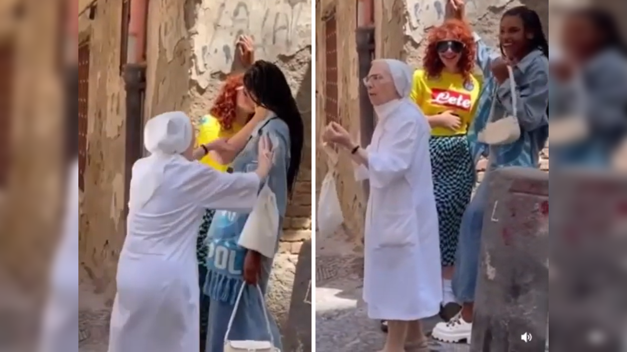 Nun separates actors kissing on street