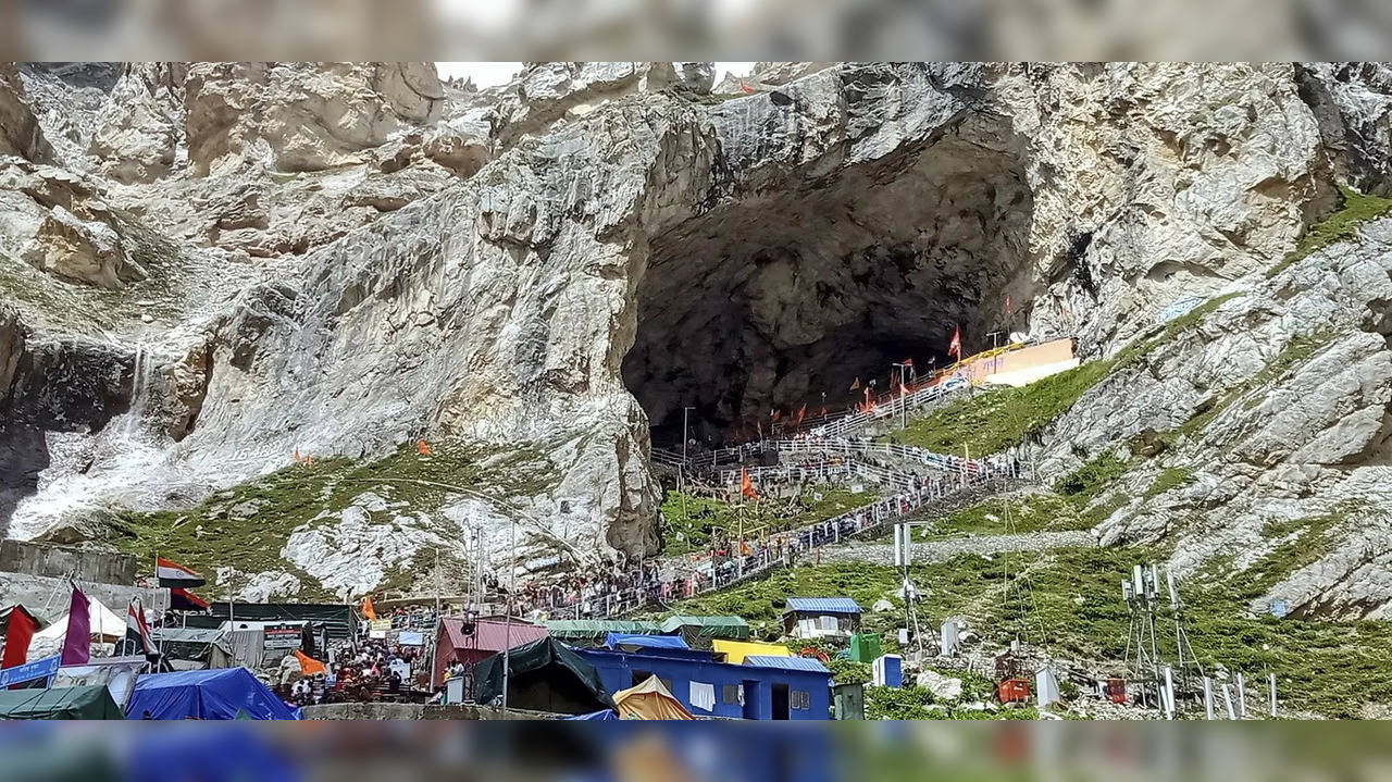 Amarnath: Pilgrims arrive at the holy cave shrine of Amarnath. (PTI Photo)(...