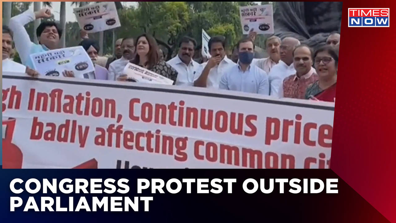 Congress Staging A Protest Outside The Parliament On High Inflation ...