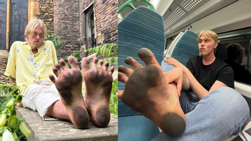Man who threw away all his shoes hopes his grubby feet will make him a millionaire