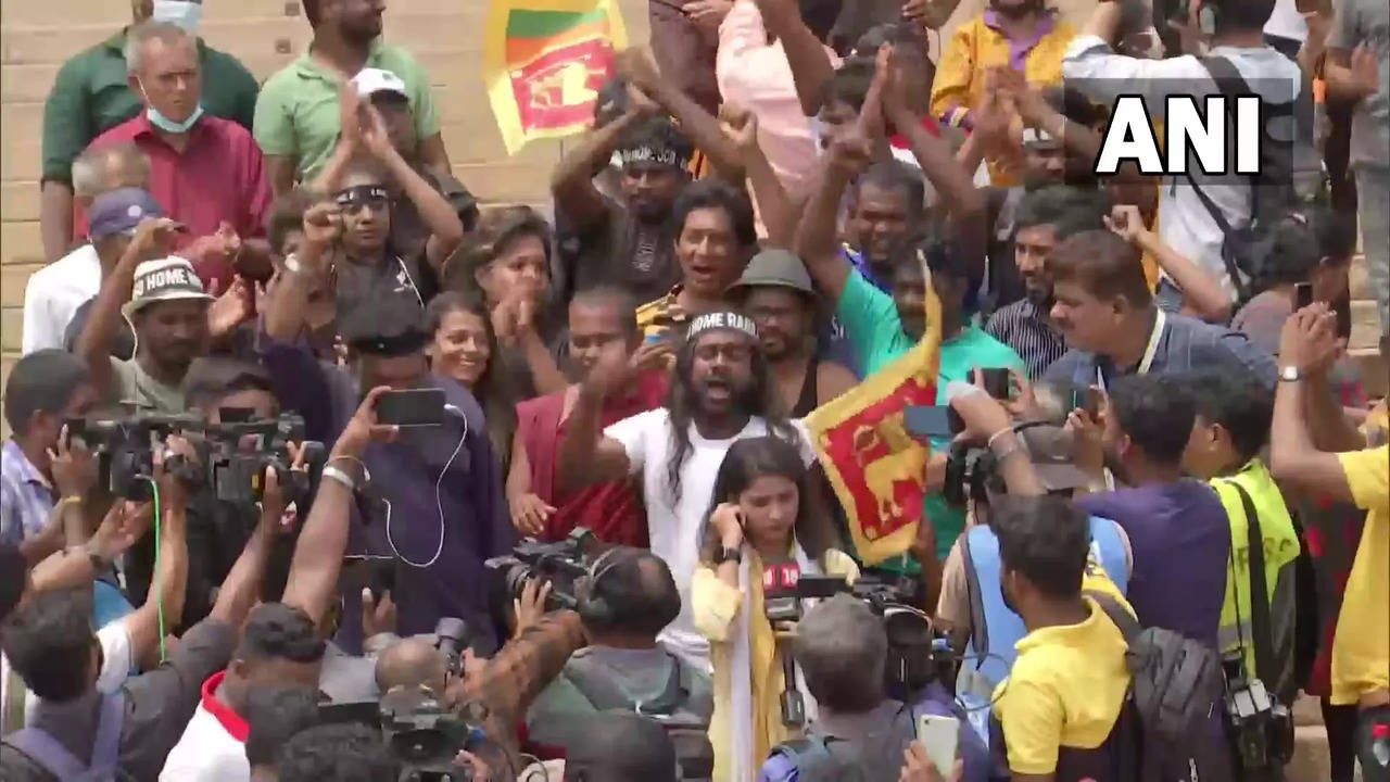 Protesters gather outside the Presidential Secretariat after Ranil Wickremesinghe was elected as Sri Lanka President