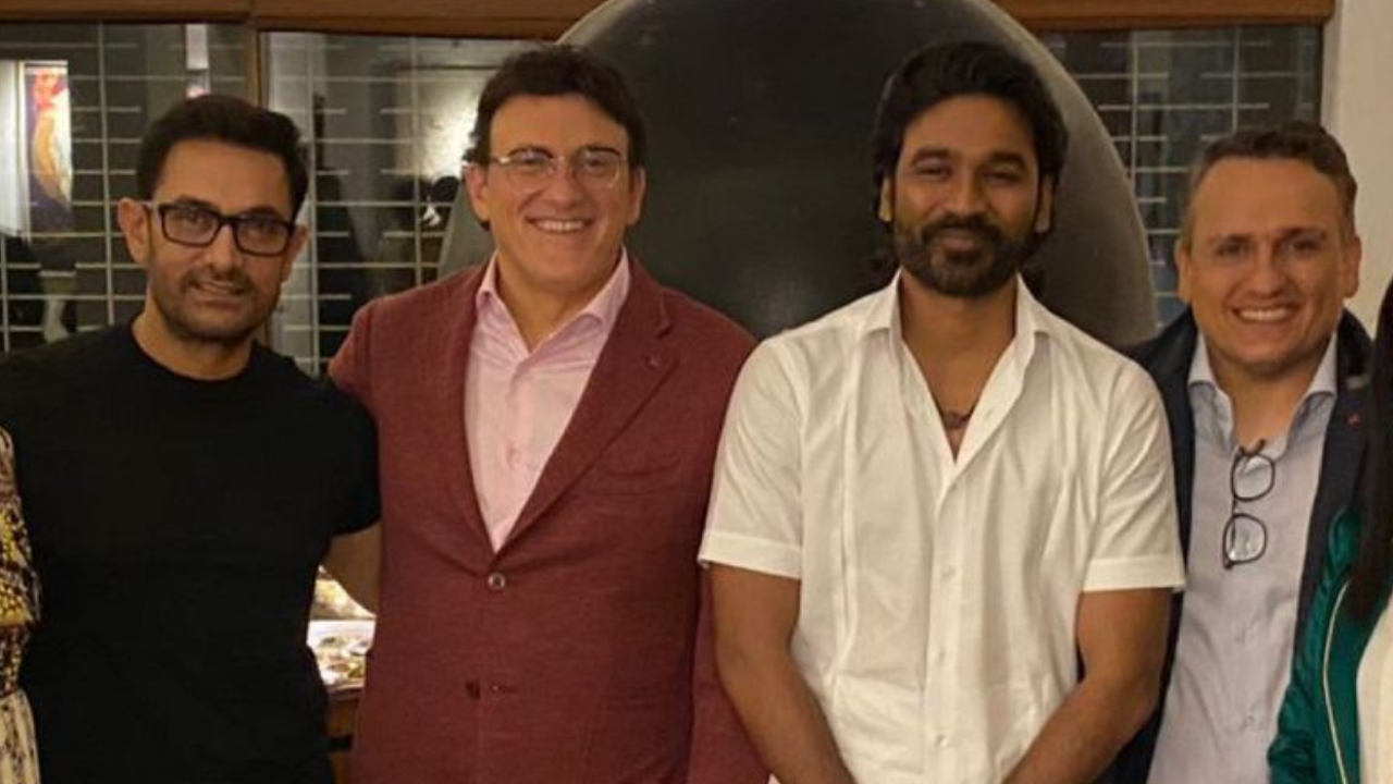 Aamir Khan with the Russo Brothers and Dhanush