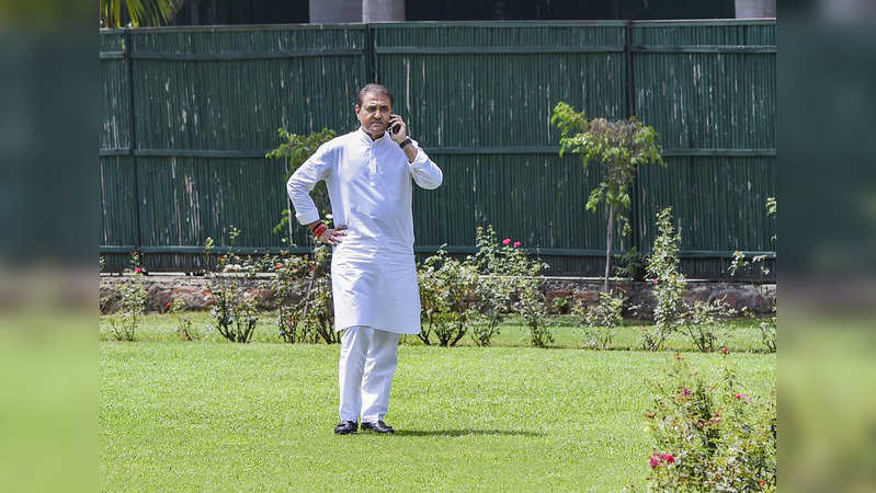 New Delhi: NCP leader Praful Patel at Sharad Pawar's residence before leaving to...