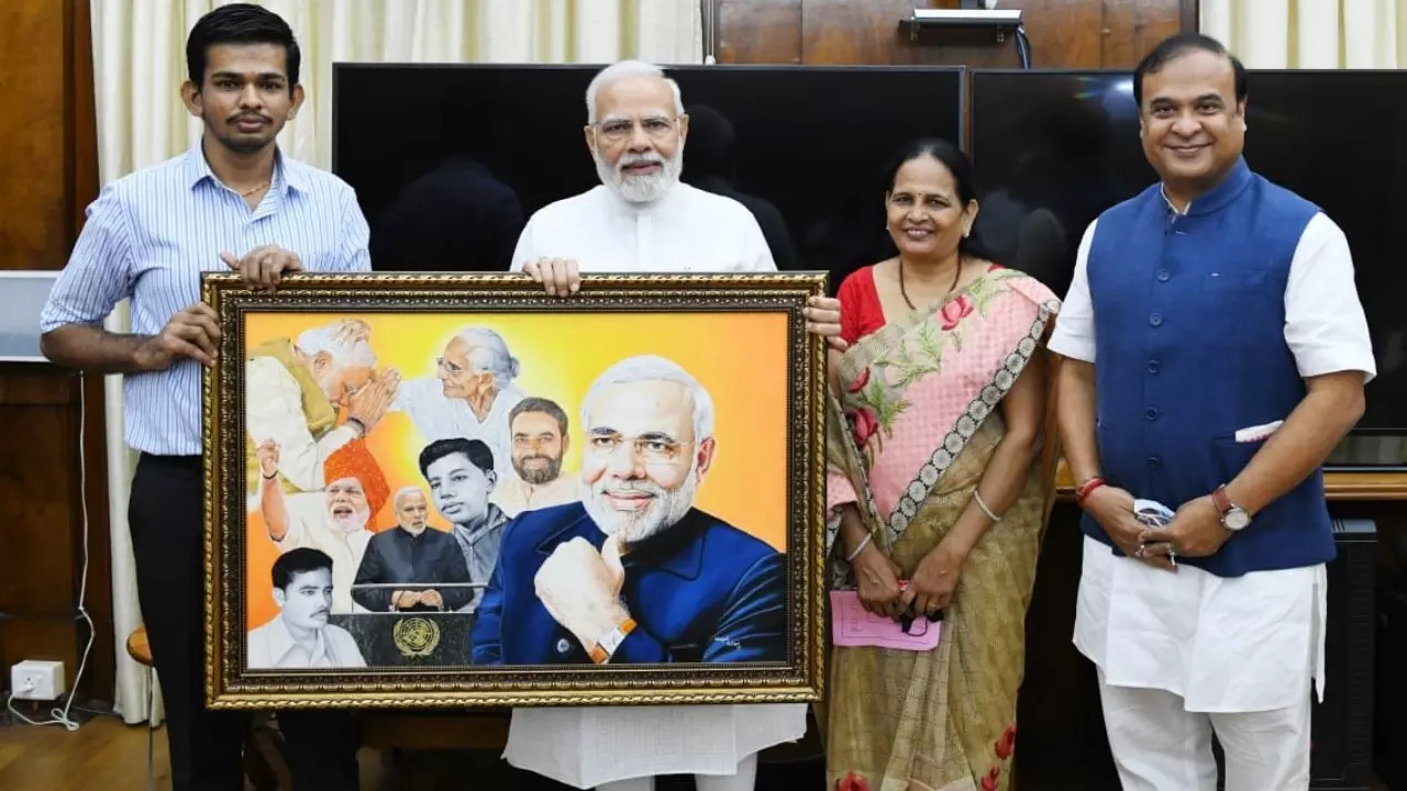 modi meets assam artist