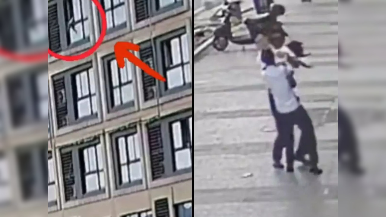 Dramatic footage shows man catching 2-year-old girl falling from the fifth floor of a building in China