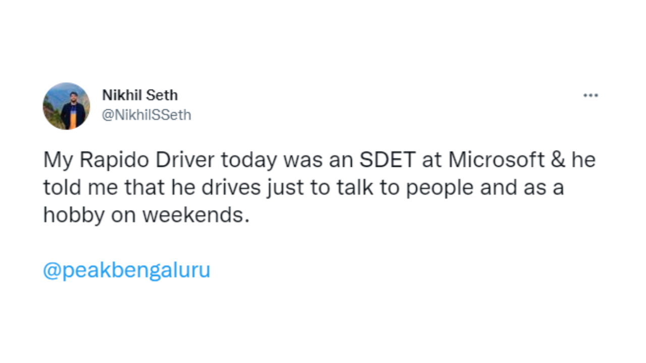 Bengaluru: Software engineer at Microsoft works as Rapido driver on weekends as a hobby